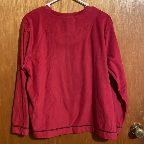 •OSCAR DE LA RENTA•RED VELOUR SWEATSHIRT BLACK CONTRAST STITCHING SIZE MEDIUM - Picture 5 of 5